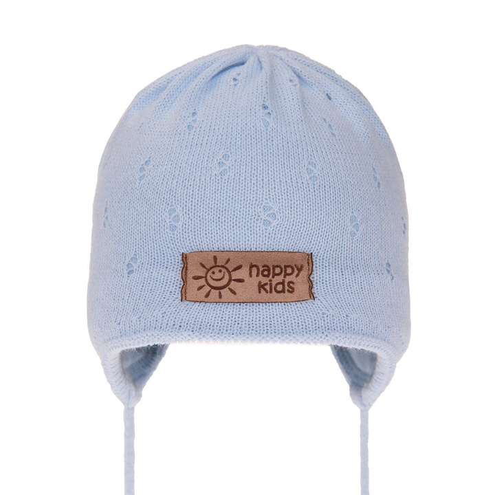 Jongens herfst/lente muts, lichtblauw, met bindkoorden, Bobi