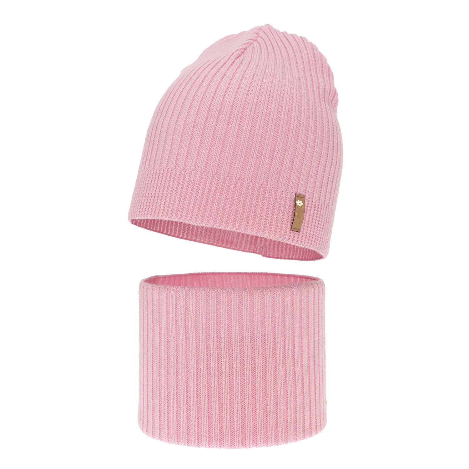 Ensemble automne/printemps fille: bonnet et snood, rose, avec laine mérinos, Chelsie