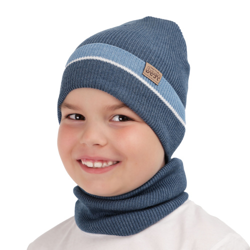 Ensemble automne/printemps garçon: bonnet et snood, met katoen, bleu marine, Antonio