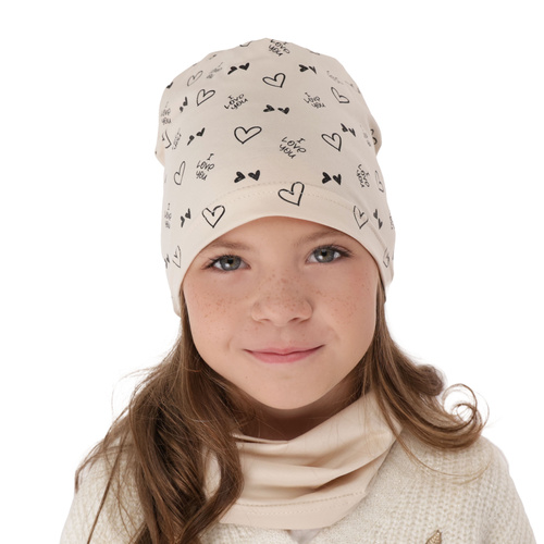 Ensemble automne/printemps fille: bonnet et snood, noir, en coton, Lovena