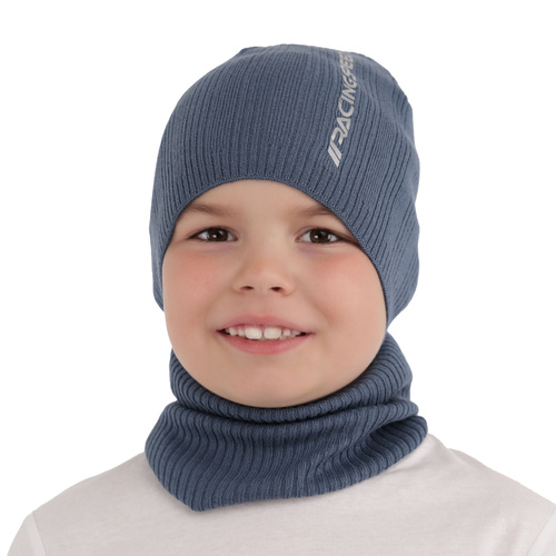 Ensemble automne/printemps garçon: bonnet et snood, met katoen, gris, coton, Kolorado