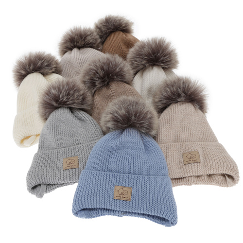 Jongens wintermuts, wiązana, 100% wełniana merino, kremowa, Jergen