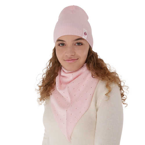 Ensemble automne/printemps fille: bonnet et snood, rose, Blanche