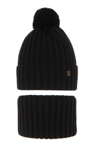 Jongens winter set muts en sjaal, zwart, met garen pompon, Wiliam