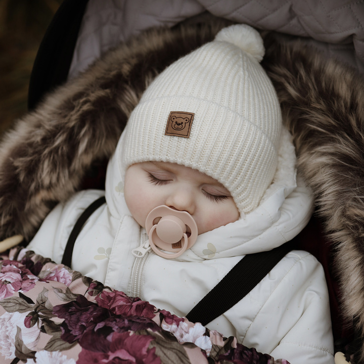 Bonnet d'hiver garçon, crème, avec laine mérinos, doublé de coton, avec liens, Tofik