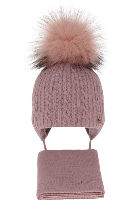 Ensemble d'hiver fille: bonnet et écharpe, violet, avec pompon, Amana