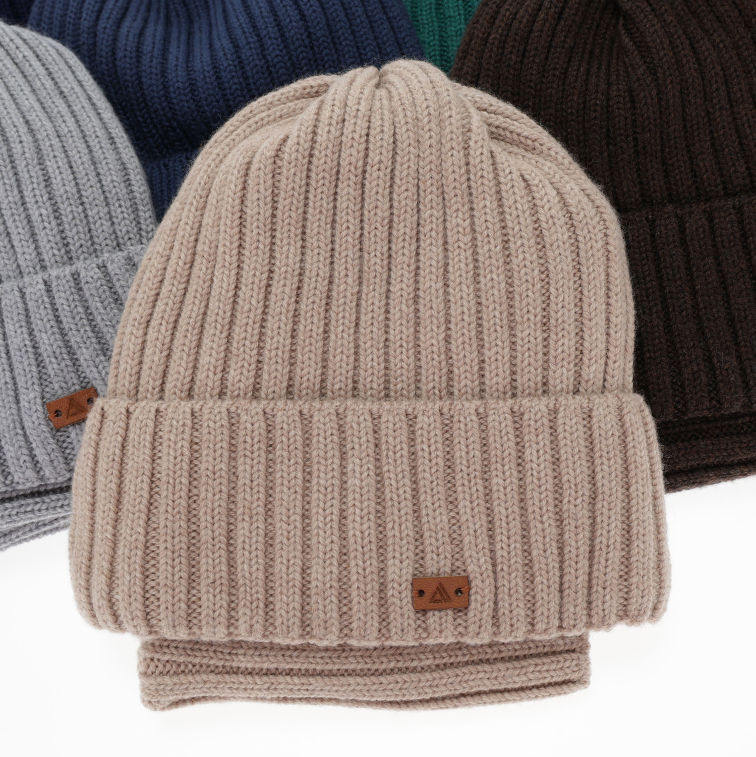 Jongens winter set (muts en buissjaal), beige, 100% Merino Wol, Umberto