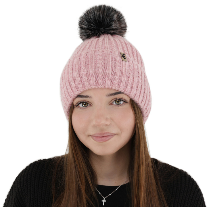 Dames wintermuts, roze, met pompon, Calista