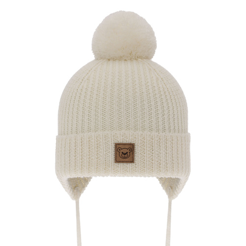 Bonnet d'hiver garçon, crème, avec laine mérinos, doublé de coton, avec liens, Tacco