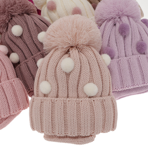 Ensemble d'hiver fille: bonnet et snood, noir, avec pompon, Hekate