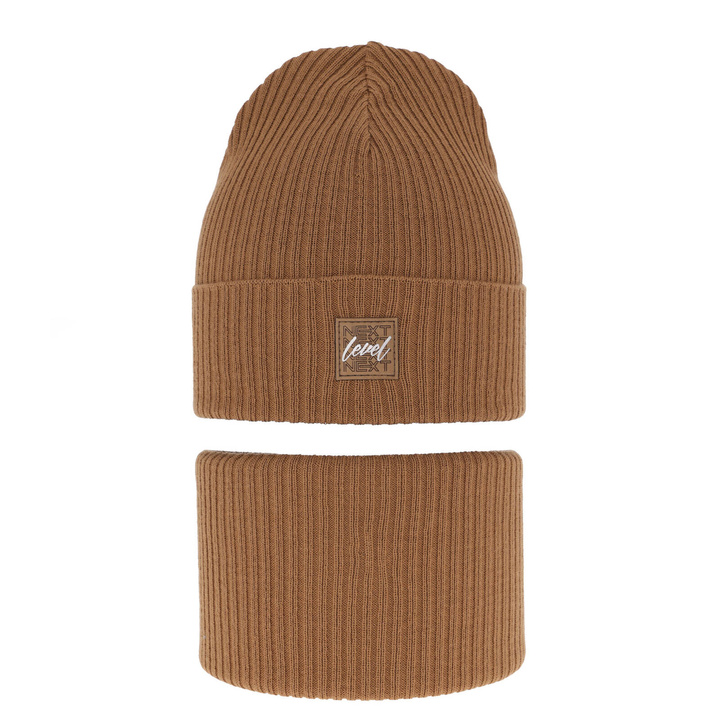 Ensemble automne/printemps garçon: bonnet et snood, met katoen, camel, Fenix