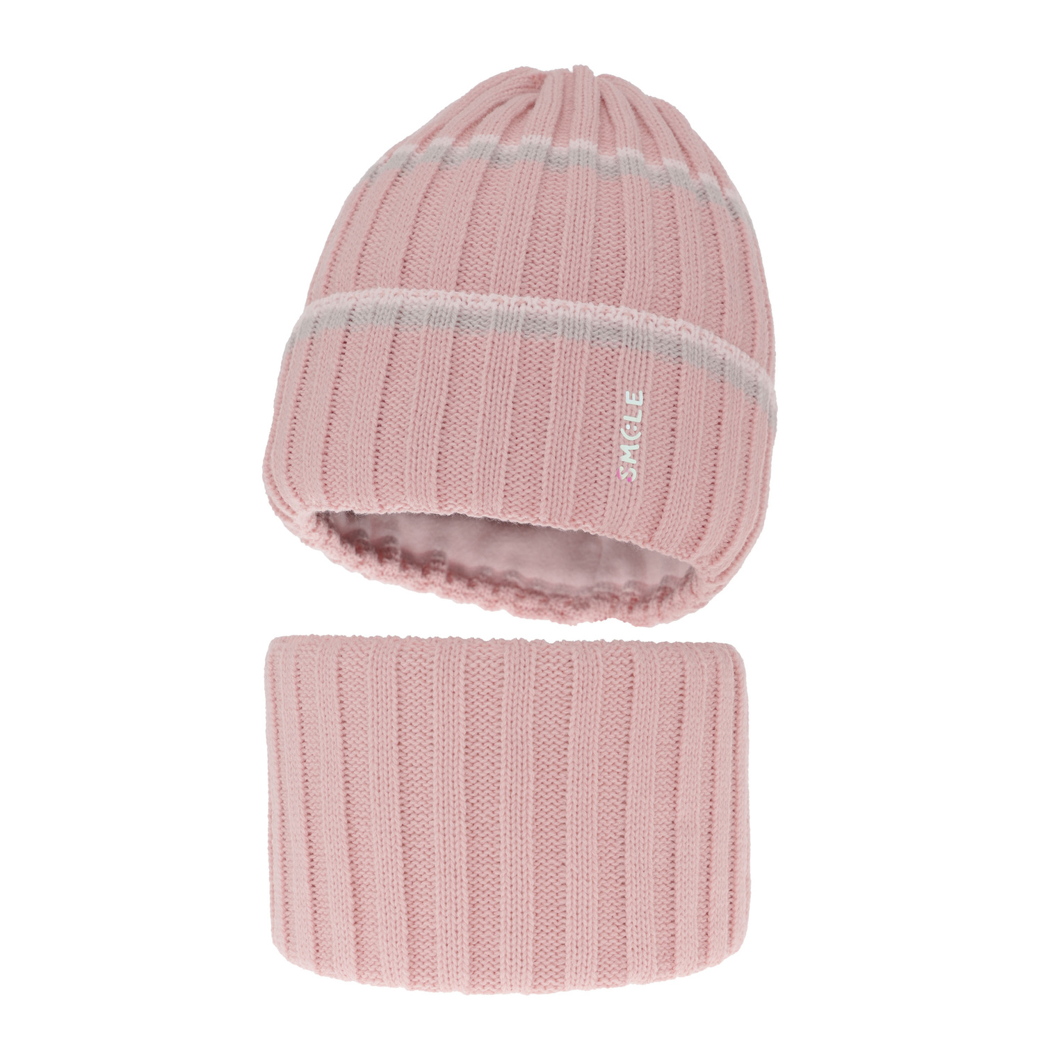 Ensemble d'hiver fille: bonnet et snood, rose, Judit