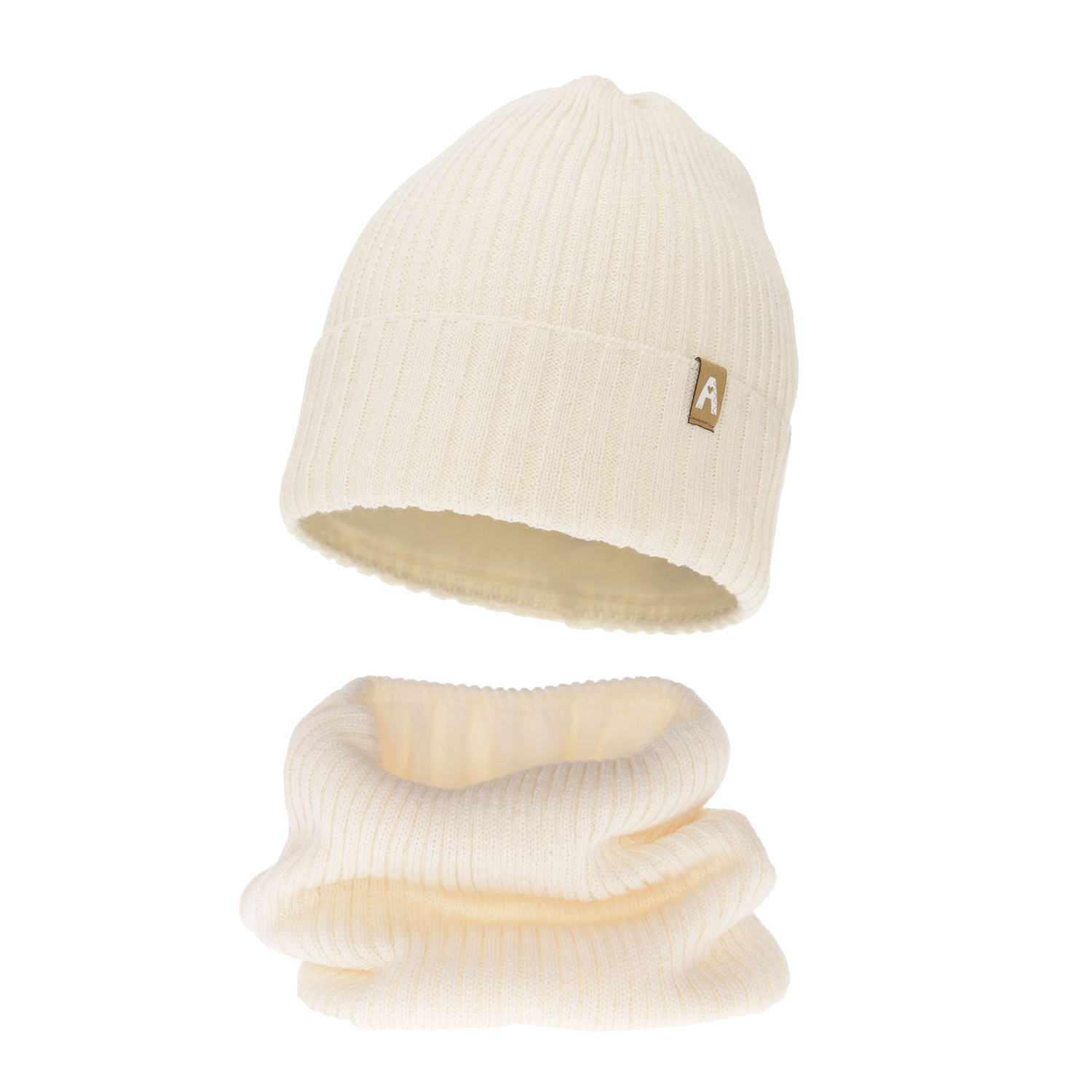 Ensemble d'hiver fille: bonnet et snood, crème, avec laine mérinos, doublé de polaire, Peggy