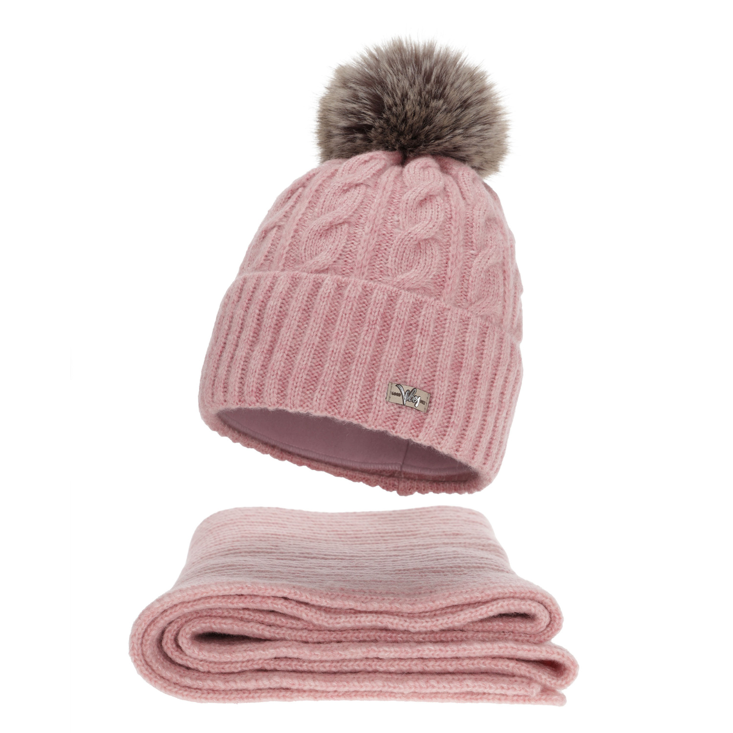 Dames winter set (muts en sjaal), roze, Lunetta