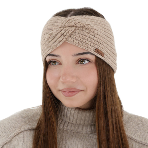 Dames winter hoofdband, beige, 100% Merino Wol, Veka