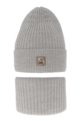 Ensemble d'hiver fille: bonnet et snood, gris, Georgina