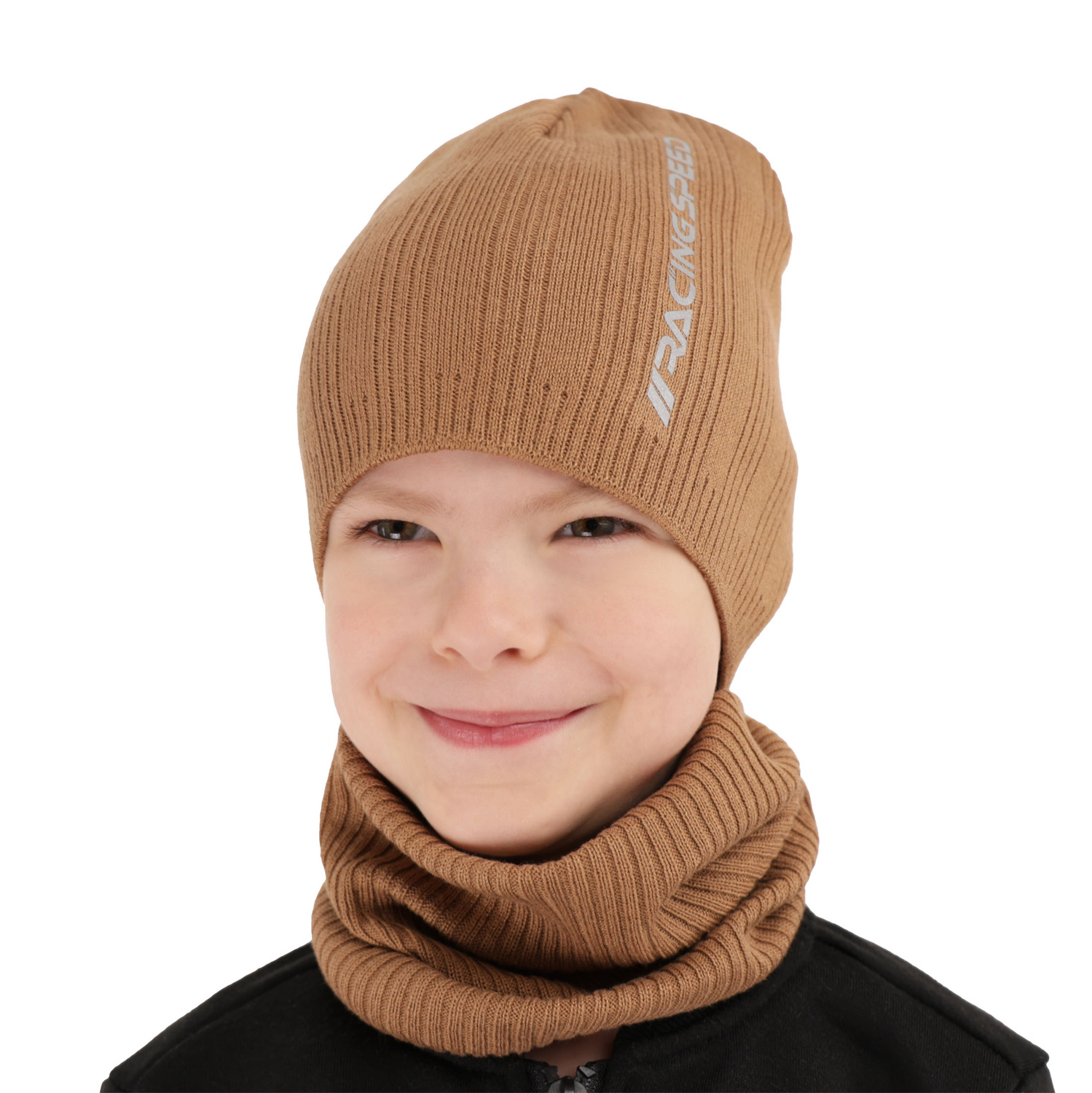 Ensemble automne/printemps garçon: bonnet et snood, met katoen, camel, Kolorado