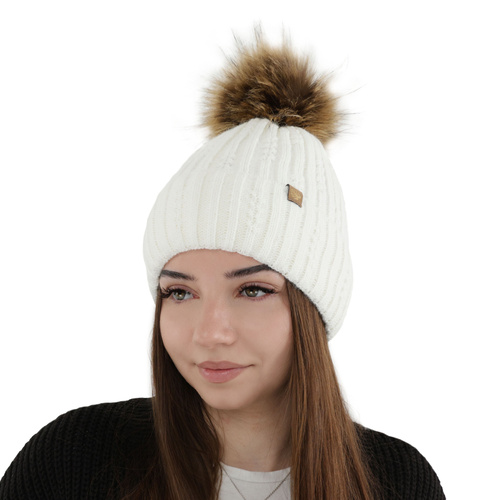 Bonnet d'hiver femme, hiver, wrzosowa, avec pompon, Savona