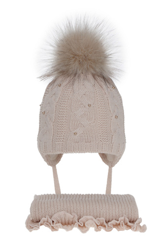 Ensemble d'hiver fille: bonnet et écharpe, rose, avec pompon, Mirella