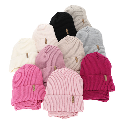 Meisjes winter set (muts en buissjaal) met poolvoering, beige, met merinowol, Odette