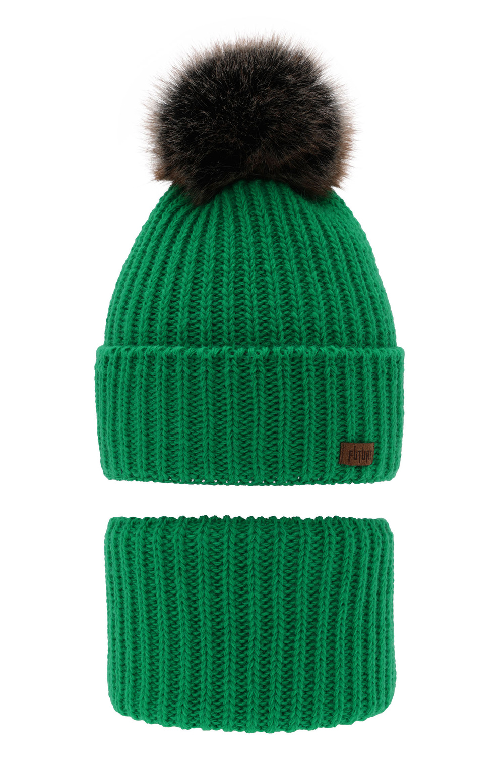 Ensemble d'hiver garçon: bonnet et snood, vert, avec pompon, Wonder