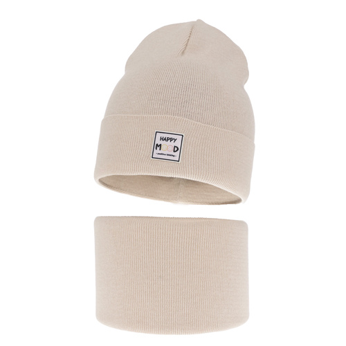 Ensemble automne/printemps fille: bonnet et snood, met katoen, beige, Mersila