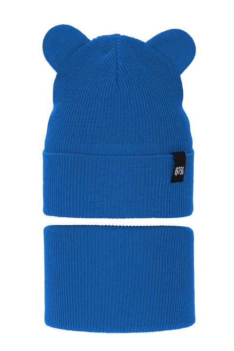 Jongens herfst/lente set muts en buissjaal, met katoen, blauw, Grajan
