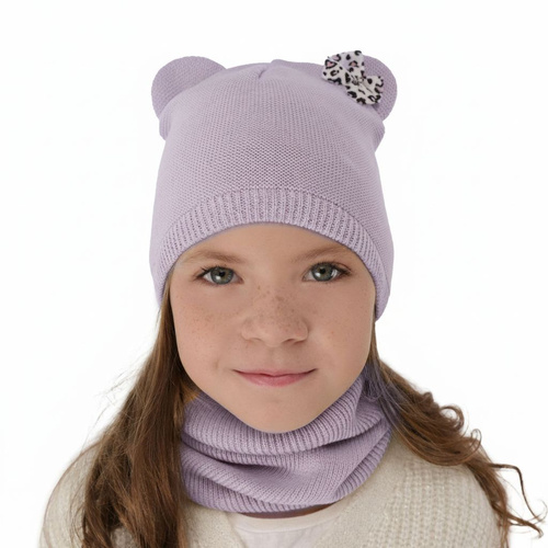Ensemble automne/printemps fille: bonnet et snood, met katoen, violet, Nicolette