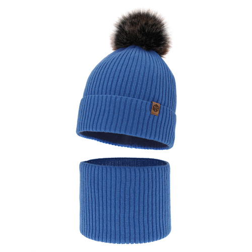 Ensemble d'hiver garçon: bonnet et snood, bleu, avec pompon, Wizar