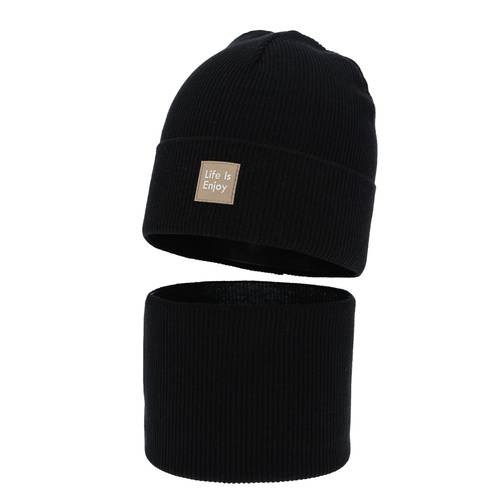 Meisjes herfst/lente set (muts en buissjaal), met katoen, zwart, Zola