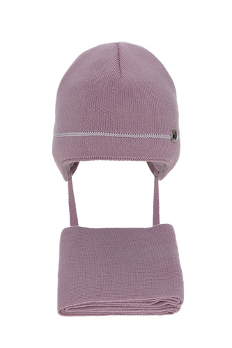 Ensemble d'hiver fille: bonnet et écharpe, violet, avec liens, Elina
