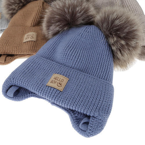Jongens wintermuts, beige, 100% Merino Wol, gevoerd met wollen fleece, Tambor