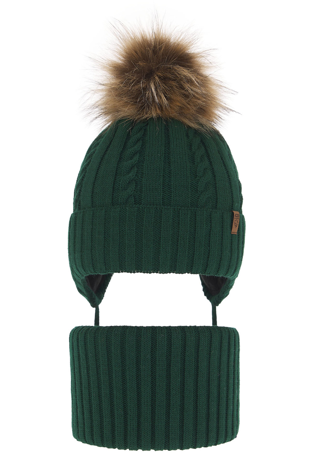 Ensemble d'hiver garçon: bonnet et snood, vert, avec pompon, Peter