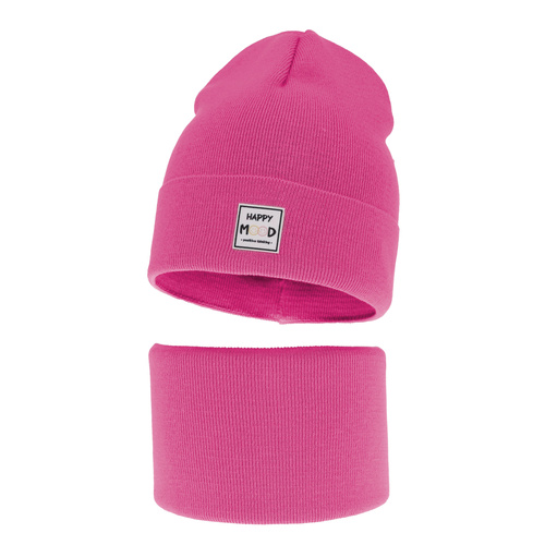 Ensemble automne/printemps fille: bonnet et snood, met katoen, rose, Mersila