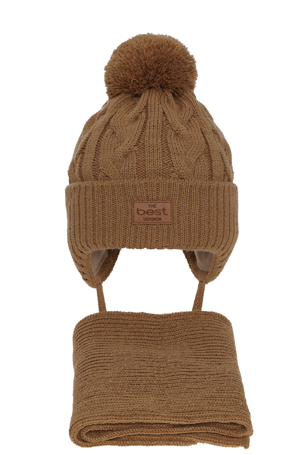 Jongens winter set muts en sjaal, camel, met garen pompon, Remix