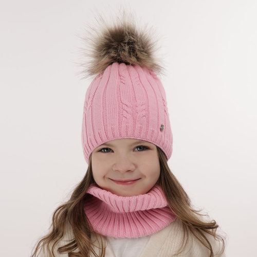 Ensemble d'hiver fille: bonnet et snood, violet, avec pompon, Amaltea