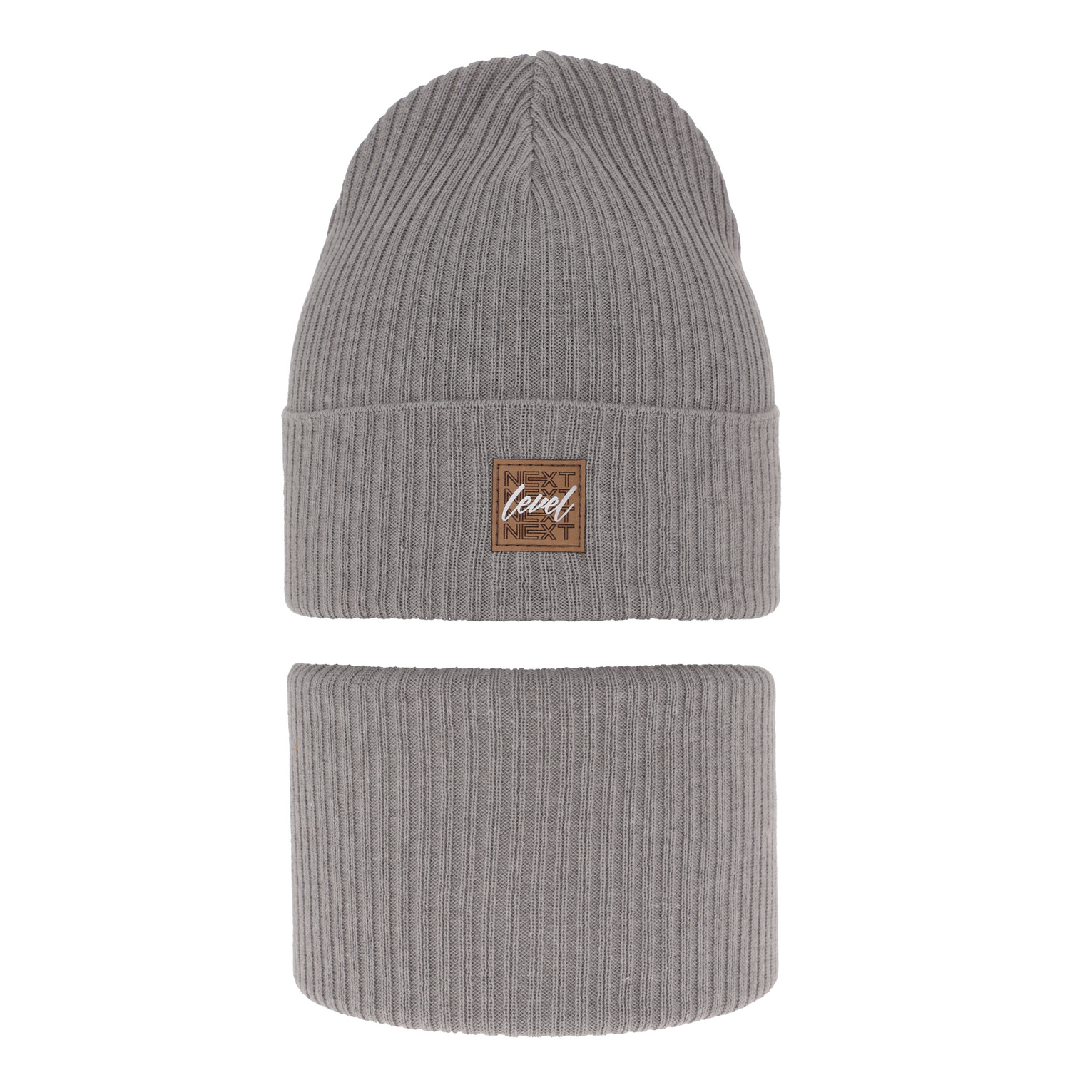 Ensemble automne/printemps garçon: bonnet et snood, met katoen, gris clair, Fenix