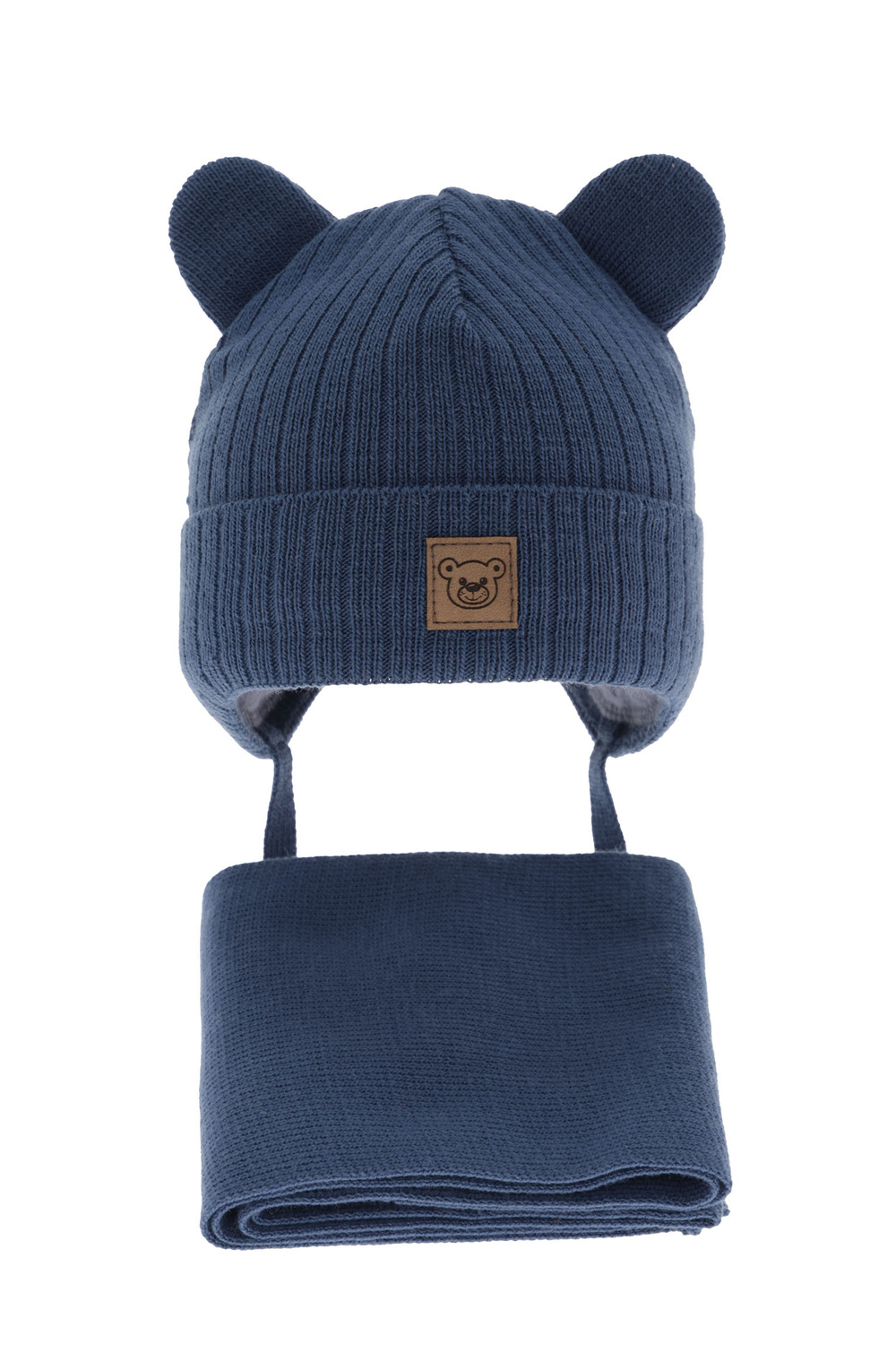 Ensemble d'hiver garçon: bonnet et écharpe, bleu, avec liens, Anthony