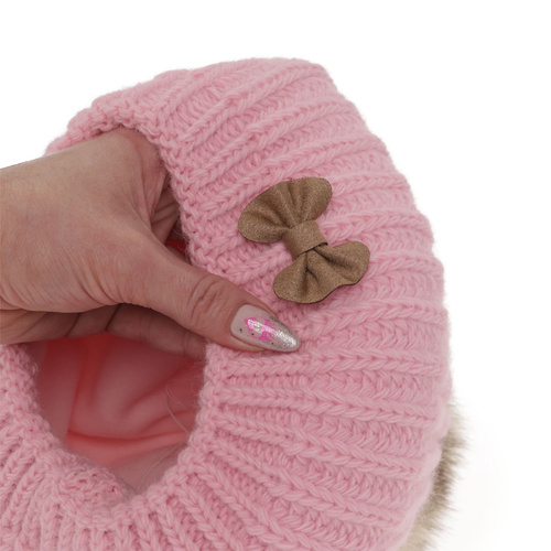 Ensemble d'hiver fille: bonnet et snood, vert émeraude, avec pompon, Polinezja