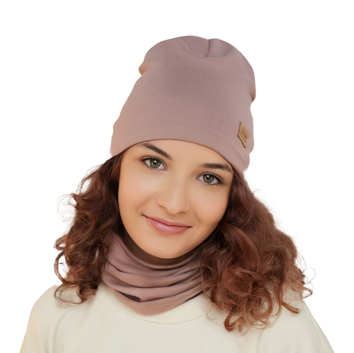 Meisjes herfst/lente set muts en buissjaal, lila, katoenen, Selfie