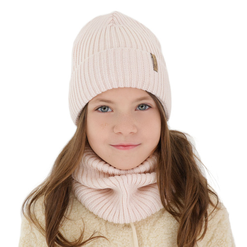 Meisjes winter set (muts en buissjaal) gevoerd met fleece, amarant, met merinowol, Odette