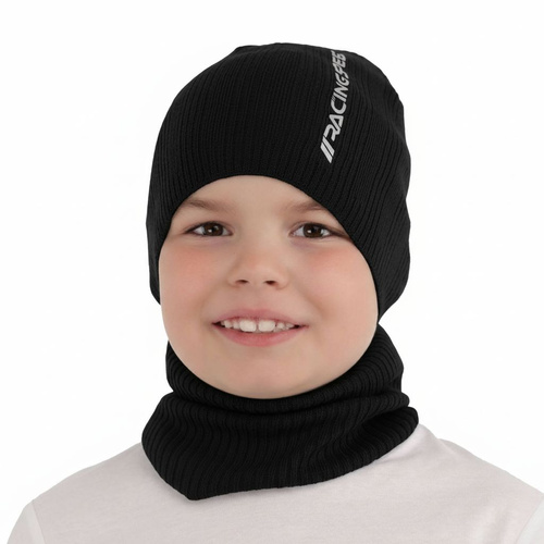 Ensemble automne/printemps garçon: bonnet et snood, met katoen, noir, Kolorado