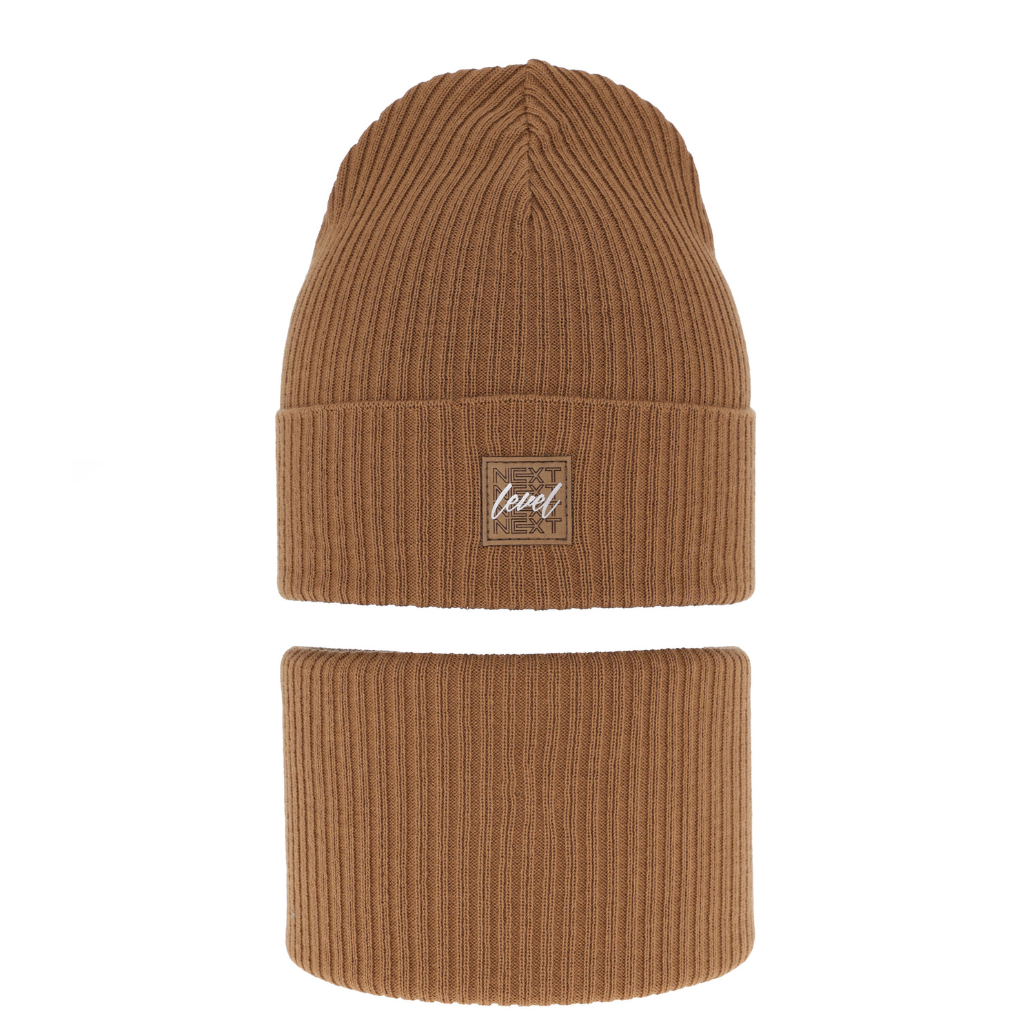 Ensemble automne/printemps garçon: bonnet et snood, met katoen, camel, Fenix