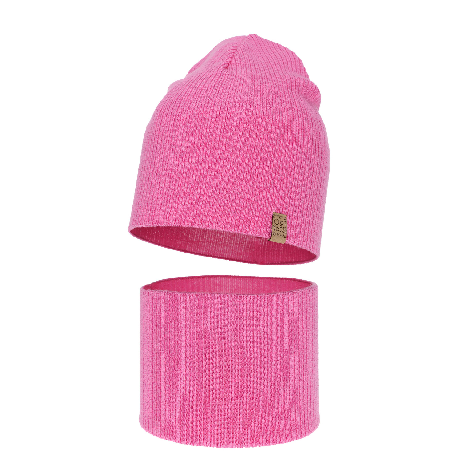 Ensemble automne/printemps fille: bonnet et snood, rose, avec laine mérinos, Ricona