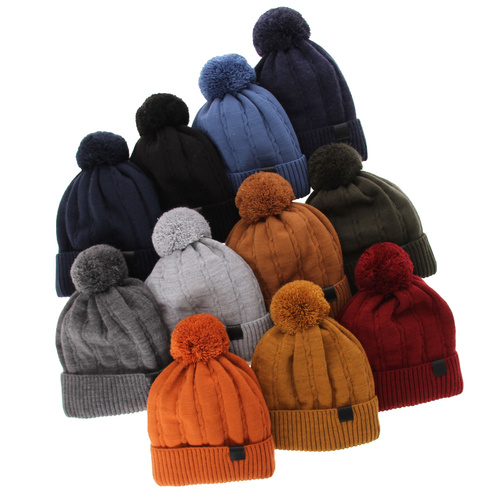 Jongens winter set muts en sjaal, oranje, met garen pompon, Deny