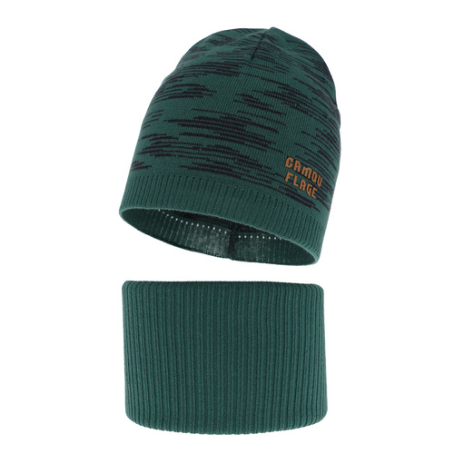 Ensemble automne/printemps garçon: bonnet et snood, met katoen, vert émeraude, Carter
