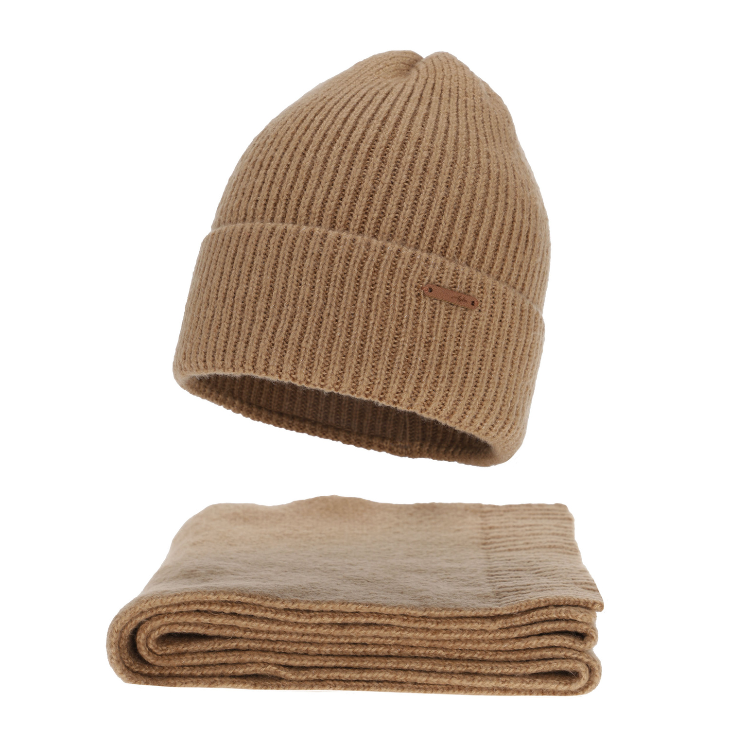 Dames winter set (muts en sjaal), camel, met merinowol, Seala