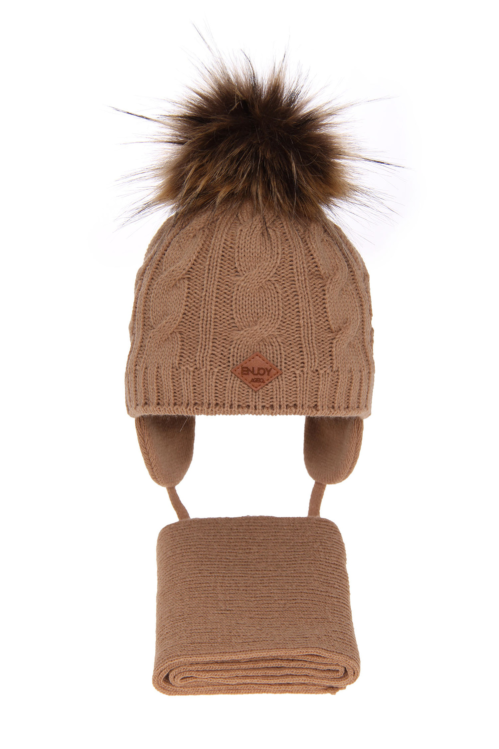Ensemble d'hiver garçon: bonnet et écharpe, camel, avec pompon, Minor