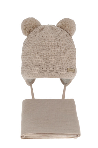 Ensemble d'hiver garçon: bonnet et écharpe, beige, avec deux pompons, Franki