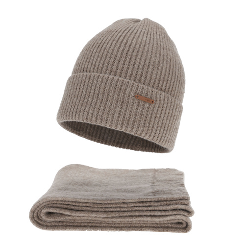 Dames winter set (muts en sjaal), donkerbeige, met merinowol, Seala